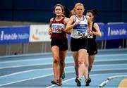 29 February 2020; Kate Veale of West Waterford AC, centre, on her way to winning the Senior Women's 3000m Walk event during day one of the Irish Life Health National Senior Indoor Athletics Championships at the National Indoor Arena in Abbotstown in Dublin. Photo by Sam Barnes/Sportsfile