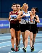 29 February 2020; Kate Veale of West Waterford AC, centre, on her way to winning the Senior Women's 3000m Walk event during day one of the Irish Life Health National Senior Indoor Athletics Championships at the National Indoor Arena in Abbotstown in Dublin. Photo by Sam Barnes/Sportsfile