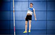 29 February 2020; Matthew Callinan Keenan of St Laurence O'Toole AC, Carlow, celebrates a clearance whilst competing in the Senior Men's Pole Vault event during day one of the Irish Life Health National Senior Indoor Athletics Championships at the National Indoor Arena in Abbotstown in Dublin. Photo by Sam Barnes/Sportsfile
