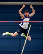 29 February 2020; Brian Flynn of Lusk AC, Dublin, competing in the Senior Men's Pole Vault event during day one of the Irish Life Health National Senior Indoor Athletics Championships at the National Indoor Arena in Abbotstown in Dublin. Photo by Sam Barnes/Sportsfile