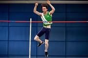 29 February 2020; Shane Power of St Joseph's AC, Kilkenny, competing in the Senior Men's Pole Vault event during day one of the Irish Life Health National Senior Indoor Athletics Championships at the National Indoor Arena in Abbotstown in Dublin. Photo by Sam Barnes/Sportsfile