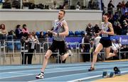 29 February 2020; Zak Curran of Dundrum South Dublin AC, left, and Conor Duncan of Ratoath AC, Meath, competing in the Senior Men's 800m  event during day one of the Irish Life Health National Senior Indoor Athletics Championships at the National Indoor Arena in Abbotstown in Dublin. Photo by Sam Barnes/Sportsfile