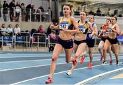 29 February 2020; Ellie Hartnett of UCD AC, Dublin, competing in the Senior Women's 800m event during day one of the Irish Life Health National Senior Indoor Athletics Championships at the National Indoor Arena in Abbotstown in Dublin. Photo by Sam Barnes/Sportsfile