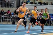 29 February 2020; Mark Milner of UCD AC, Dublin, left, competing in the Senior Men's 800m event during day one of the Irish Life Health National Senior Indoor Athletics Championships at the National Indoor Arena in Abbotstown in Dublin. Photo by Sam Barnes/Sportsfile