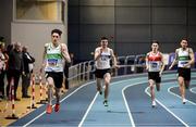 29 February 2020; Mark Smyth of Raheny Shamrock AC, Dublin, left, on his way to winning in the Senior Men's 200m event during day one of the Irish Life Health National Senior Indoor Athletics Championships at the National Indoor Arena in Abbotstown in Dublin. Photo by Sam Barnes/Sportsfile