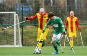 29 February 2020; Ruairi Murphy of Cork City in action against Alan Wall of Partick Thistle during The Megazyme Irish Amputee Football Association National League Round 3 match between Cork City and Partick Thistle at Shamrock Rovers Academy in Roadstone Sports Complex, Dublin. Photo by Matt Browne/Sportsfile