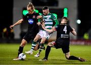 28 February 2020; Jack Byrne of Shamrock Rovers and Greg Sloggett, left, and Sean Hoare of Dundalk during the SSE Airtricity League Premier Division match between Shamrock Rovers and Dundalk at Tallaght Stadium in Dublin. Photo by Ben McShane/Sportsfile