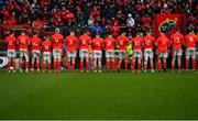 29 February 2020; Munster players and supporters observe a minutes applause in honour of former Munster Rugby CEO Garrett Fitzgerald prior to the Guinness PRO14 Round 13 match between Munster and Scarlets at Thomond Park in Limerick. Photo by Ramsey Cardy/Sportsfile