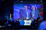 29 February 2020; Uachtarán Chumann Lúthchleas Gael John Horan speaking about Uachtarán Tofa Chumann Lúthchleas Gael Larry McCarthy in his address during the GAA Annual Congress 2020 at Croke Park in Dublin. Photo by Piaras Ó Mídheach/Sportsfile