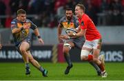 29 February 2020; Mike Haley of Munster in action against Ifan Phillips and Uzair Cassiem of Scarlets during the Guinness PRO14 Round 13 match between Munster and Scarlets at Thomond Park in Limerick. Photo by Diarmuid Greene/Sportsfile