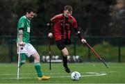 29 February 2020; Neil Hoey of Bohemians in action against Patrick Hickey of Cork City during The Megazyme Irish Amputee Football Association National League Round 3 match between Cork City and Bohemians at Shamrock Rovers Academy in Roadstone Sports Complex, Dublin. Photo by Matt Browne/Sportsfile