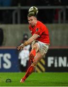 29 February 2020; JJ Hanrahan of Munster kicks a conversion during the Guinness PRO14 Round 13 match between Munster and Scarlets at Thomond Park in Limerick. Photo by Diarmuid Greene/Sportsfile