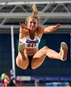 29 February 2020; Sarah McCarthy of Mid Sutton AC, Dublin, competing in the Senior Women's Long Jump event during day one of the Irish Life Health National Senior Indoor Athletics Championships at the National Indoor Arena in Abbotstown in Dublin. Photo by Sam Barnes/Sportsfile