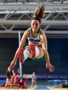 29 February 2020; Saragh Buggy of St Abbans AC, Laois, competing in the Senior Women's Long Jump event during day one of the Irish Life Health National Senior Indoor Athletics Championships at the National Indoor Arena in Abbotstown in Dublin. Photo by Sam Barnes/Sportsfile