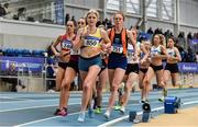 29 February 2020; Rachel Gibson of North Down AC competing in the Senior Women's 3000m event during day one of the Irish Life Health National Senior Indoor Athletics Championships at the National Indoor Arena in Abbotstown in Dublin. Photo by Sam Barnes/Sportsfile