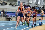 29 February 2020; Emma O'Brien of Sli Cualann AC, Wicklow, competing in the Senior Women's 3000m event during day one of the Irish Life Health National Senior Indoor Athletics Championships at the National Indoor Arena in Abbotstown in Dublin. Photo by Sam Barnes/Sportsfile