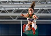 29 February 2020; Saragh Buggy of St Abbans AC, Laois, competing in the Senior Women's Long Jump event during day one of the Irish Life Health National Senior Indoor Athletics Championships at the National Indoor Arena in Abbotstown in Dublin. Photo by Sam Barnes/Sportsfile