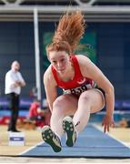 29 February 2020; Erin Fisher of City of Lisburn AC,  Down, competing in the Senior Women's Long Jump event during day one of the Irish Life Health National Senior Indoor Athletics Championships at the National Indoor Arena in Abbotstown in Dublin. Photo by Sam Barnes/Sportsfile