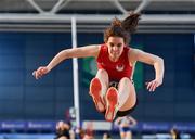 29 February 2020; Abby Tate of City of Lisburn AC, Down, competing in the Senior Women's Long Jump event during day one of the Irish Life Health National Senior Indoor Athletics Championships at the National Indoor Arena in Abbotstown in Dublin. Photo by Sam Barnes/Sportsfile