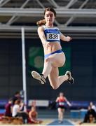 29 February 2020; Katelyn Farrelly of Tullamore Harriers AC, Offaly, competing in the Senior Women's Long Jump event during day one of the Irish Life Health National Senior Indoor Athletics Championships at the National Indoor Arena in Abbotstown in Dublin. Photo by Sam Barnes/Sportsfile