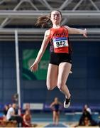 29 February 2020; Leah McGarvey of Rosses AC, Donegal, competing in the Senior Women's Long Jump event during day one of the Irish Life Health National Senior Indoor Athletics Championships at the National Indoor Arena in Abbotstown in Dublin. Photo by Sam Barnes/Sportsfile
