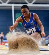 29 February 2020; Adeyemi Talabi of Longford AC, competing in the Senior Women's Long Jump event during day one of the Irish Life Health National Senior Indoor Athletics Championships at the National Indoor Arena in Abbotstown in Dublin. Photo by Sam Barnes/Sportsfile