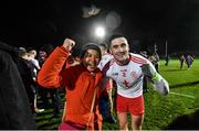 29 February 2020; Michael Cassidy of Tyrone celebrates with a supporter following the Allianz Football League Division 1 Round 5 match between Tyrone and Dublin at Healy Park in Omagh, Tyrone. Photo by David Fitzgerald/Sportsfile