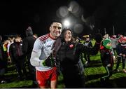 29 February 2020; Michael Cassidy of Tyrone celebrates with supporter Grainne Burke following the Allianz Football League Division 1 Round 5 match between Tyrone and Dublin at Healy Park in Omagh, Tyrone. Photo by David Fitzgerald/Sportsfile