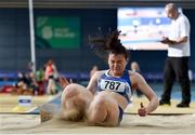 29 February 2020; Michaela Byrne of Finn Valley AC, Donegal, competing in the Senior Women's Long Jump event during day one of the Irish Life Health National Senior Indoor Athletics Championships at the National Indoor Arena in Abbotstown in Dublin. Photo by Sam Barnes/Sportsfile