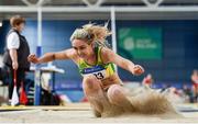 29 February 2020; Amy Mcteggart of Boyne AC, Louth, competing in the Senior Women's Long Jump event during day one of the Irish Life Health National Senior Indoor Athletics Championships at the National Indoor Arena in Abbotstown in Dublin. Photo by Sam Barnes/Sportsfile