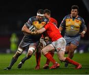29 February 2020; Aaron Shingler of Scarlets is tackled by JJ Hanrahan, front, and Arno Botha of Munster during the Guinness PRO14 Round 13 match between Munster and Scarlets at Thomond Park in Limerick. Photo by Ramsey Cardy/Sportsfile