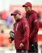 29 February 2020; Munster defence coach JP Ferreira, left, and senior coach Stephen Larkham prior to the Guinness PRO14 Round 13 match between Munster and Scarlets at Thomond Park in Limerick. Photo by Ramsey Cardy/Sportsfile