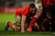 29 February 2020; Tommy O'Donnell of Munster prepares for a scrum during the Guinness PRO14 Round 13 match between Munster and Scarlets at Thomond Park in Limerick. Photo by Diarmuid Greene/Sportsfile