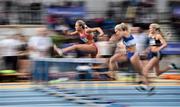 1 March 2020; Sarah Quinn of St Colmans South Mayo AC, left, competing in the Senior Women's 60m Hurdles event during Day Two of the Irish Life Health National Senior Indoor Athletics Championships at the National Indoor Arena in Abbotstown in Dublin. Photo by Sam Barnes/Sportsfile