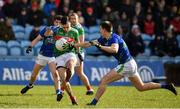 1 March 2020; Kevin McLoughlin of Mayo in action against Tony Brosnan and Jack Barry of Kerry during the Allianz Football League Division 1 Round 5 match between Mayo and Kerry at Elverys MacHale Park in Castlebar, Mayo. Photo by Brendan Moran/Sportsfile