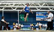 1 March 2020; Luke O'Carroll of Tralee Harriers AC, Kerry, competing in the Senior Men's Long Jump event during Day Two of the Irish Life Health National Senior Indoor Athletics Championships at the National Indoor Arena in Abbotstown in Dublin. Photo by Eóin Noonan/Sportsfile
