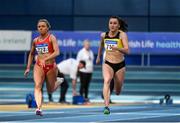 1 March 2020; Phil Healy of Bandon AC, Cork, right, and Sarah Quinn of St Colmans South Mayo AC, competing in the Senior Women's 60m  event during Day Two of the Irish Life Health National Senior Indoor Athletics Championships at the National Indoor Arena in Abbotstown in Dublin. Photo by Sam Barnes/Sportsfile