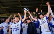 1 March 2020; St Flannan's Ennis joint captains Conner Hegarty, left, and Cian Galvin lift the Dr. Harty Cup following their side's victory during the Munster GAA Dr. Harty Cup Final match between CBC Cork and St Flannan's Ennis at Mallow GAA Complex in Cork. Photo by Seb Daly/Sportsfile