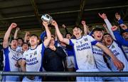 1 March 2020; St Flannan's Ennis joint captains Conner Hegarty, left, and Cian Galvin lift the Dr. Harty Cup following their side's victory during the Munster GAA Dr. Harty Cup Final match between CBC Cork and St Flannan's Ennis at Mallow GAA Complex in Cork. Photo by Seb Daly/Sportsfile