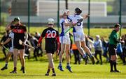 1 March 2020; St Flannan's Ennis' Cian Galvin, left, and Darragh Healy celebrate at the final whistle following their side's victory during the Munster GAA Dr. Harty Cup Final match between CBC Cork and St Flannan's Ennis at Mallow GAA Complex in Cork. Photo by Seb Daly/Sportsfile