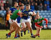 1 March 2020; Tom O’Sullivan of Kerry is tackled by Aidan O'Shea of Mayo during the Allianz Football League Division 1 Round 5 match between Mayo and Kerry at Elverys MacHale Park in Castlebar, Mayo. Photo by Brendan Moran/Sportsfile