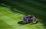 1 March 2020; St Rynagh's players huddle prior to the AIB All-Ireland Intermediate Camogie Club Championship Final match between Gailltír and St Rynaghs at Croke Park in Dublin. Photo by Harry Murphy/Sportsfile