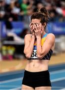 1 March 2020; Ciara Everard of UCD AC, Dublin, reacts after finishing second in the Senior Women's 1500m event during Day Two of the Irish Life Health National Senior Indoor Athletics Championships at the National Indoor Arena in Abbotstown in Dublin. Photo by Sam Barnes/Sportsfile
