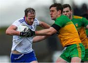1 March 2020; Conor Boyle of Monaghan in action against Hugn McFadden of Donegal during the Allianz Football League Division 1 Round 5 match between Donegal and Monaghan at Fr. Tierney Park in Ballyshannon, Donegal. Photo by Oliver McVeigh/Sportsfile