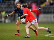 1 March 2020; Melissa Duggan of Cork in action against Ella Brennan of Mayo during the Lidl Ladies National Football League Division 1 match between Cork and Mayo at Mallow GAA Complex in Cork. Photo by Seb Daly/Sportsfile