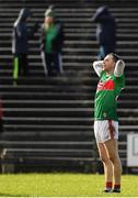 1 March 2020; Keith Higgins of Mayo reacts after missing an injury time scoring chance to level the score during the Allianz Football League Division 1 Round 5 match between Mayo and Kerry at Elverys MacHale Park in Castlebar, Mayo. Photo by Brendan Moran/Sportsfile