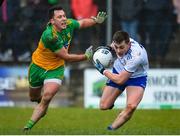 1 March 2020; Michael Bannigan of Monaghan in action against Paul Brennan of Donegal during the Allianz Football League Division 1 Round 5 match between Donegal and Monaghan at Fr. Tierney Park in Ballyshannon, Donegal. Photo by Oliver McVeigh/Sportsfile