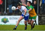 1 March 2020; Michael Bannigan of Monaghan in action against Paul Brennan of Donegal during the Allianz Football League Division 1 Round 5 match between Donegal and Monaghan at Fr. Tierney Park in Ballyshannon, Donegal. Photo by Oliver McVeigh/Sportsfile