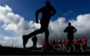 1 March 2020; The Mayo team run onto the pitch for their team photograph prior to the Allianz Football League Division 1 Round 5 match between Mayo and Kerry at Elverys MacHale Park in Castlebar, Mayo. Photo by Brendan Moran/Sportsfile