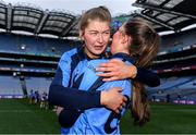 1 March 2020; Ciara Jackman, left, and Clodagh Carroll of Gailltír celebrate following the AIB All-Ireland Intermediate Camogie Club Championship Final match between Gailltír and St Rynaghs at Croke Park in Dublin. Photo by Harry Murphy/Sportsfile